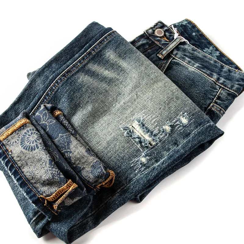 

Heavyweight American Retro Straight Leg Jeans Youth Simple Match Casual Long Pants Men's Khaki Denim Pants with Hole