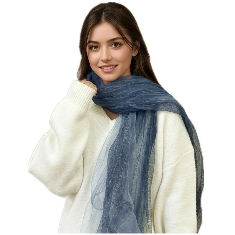 ヴィンテージダーティーダイダブル織スカーフ金糸ディテール軽量 UV 保護エレガントなショール女性夏のビーチ旅行