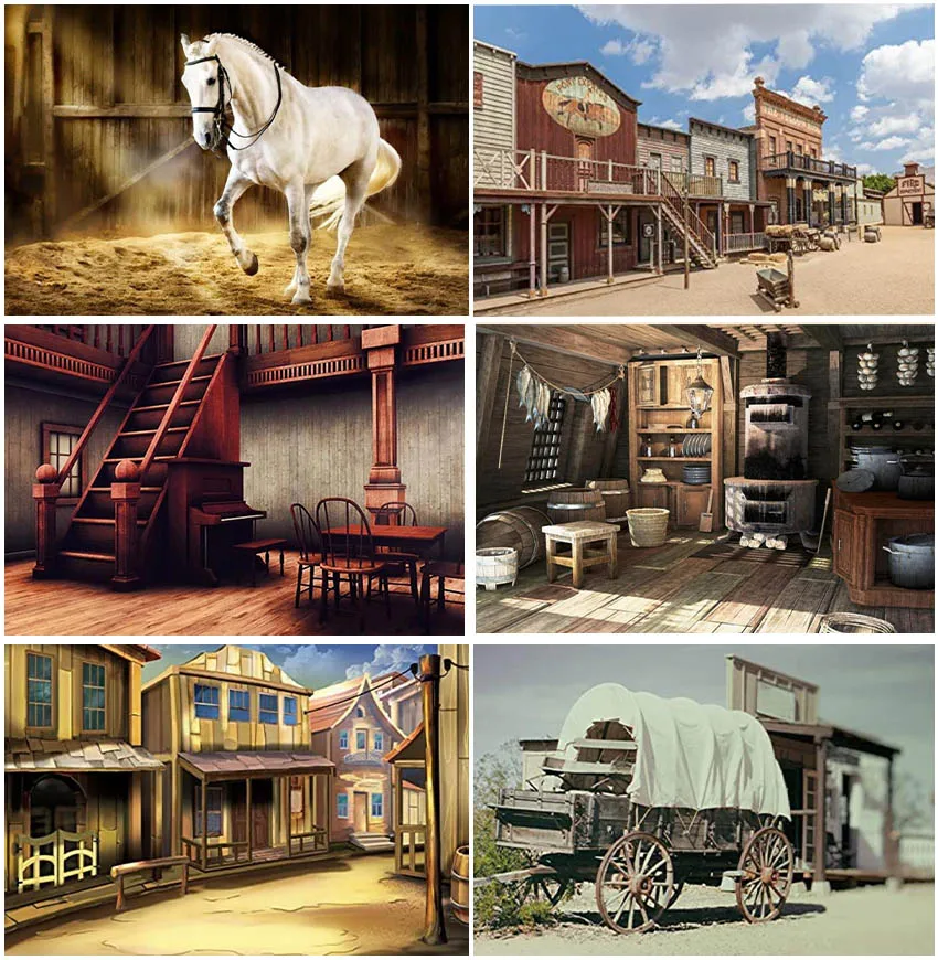 

Western Cowboys Wild West Horse Stable Photography Backdrops Old House Bar Birthday Party Backgrounds Decoration Poster Banner