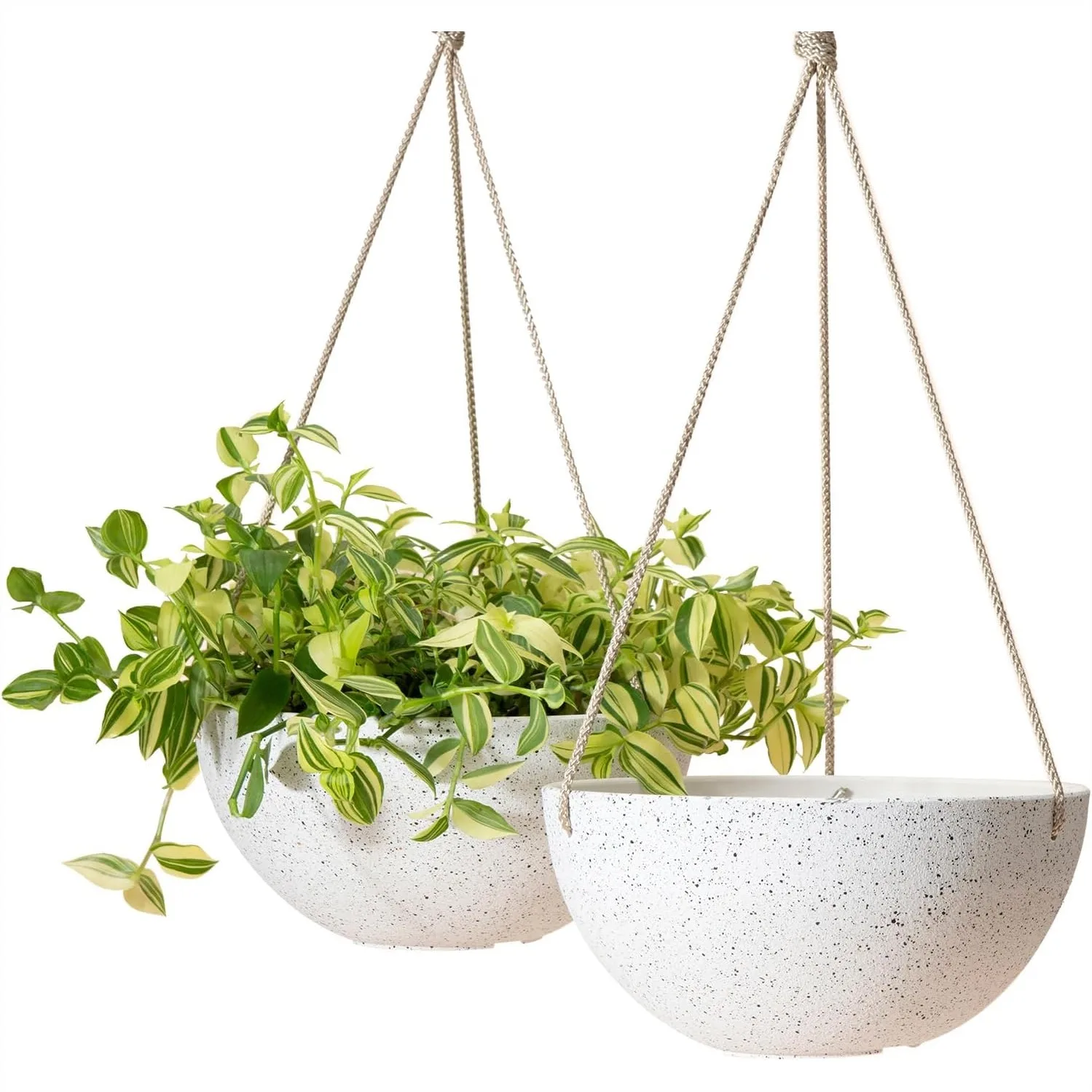 Speckled White Hanging Planters for Indoor Plants, 9.84 Inch Flower Pots Set of 2 with Drainage Holes