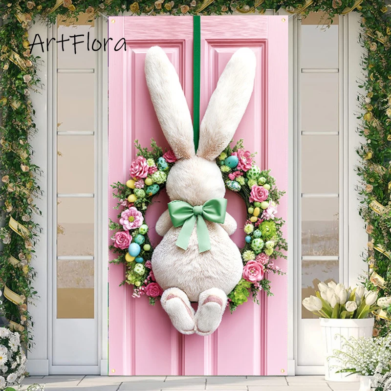 2025 Easter Background Decoration Hanging Cloth Easter Door Background Cloth Party Decoration Door Bunny Tapestry Door Cover