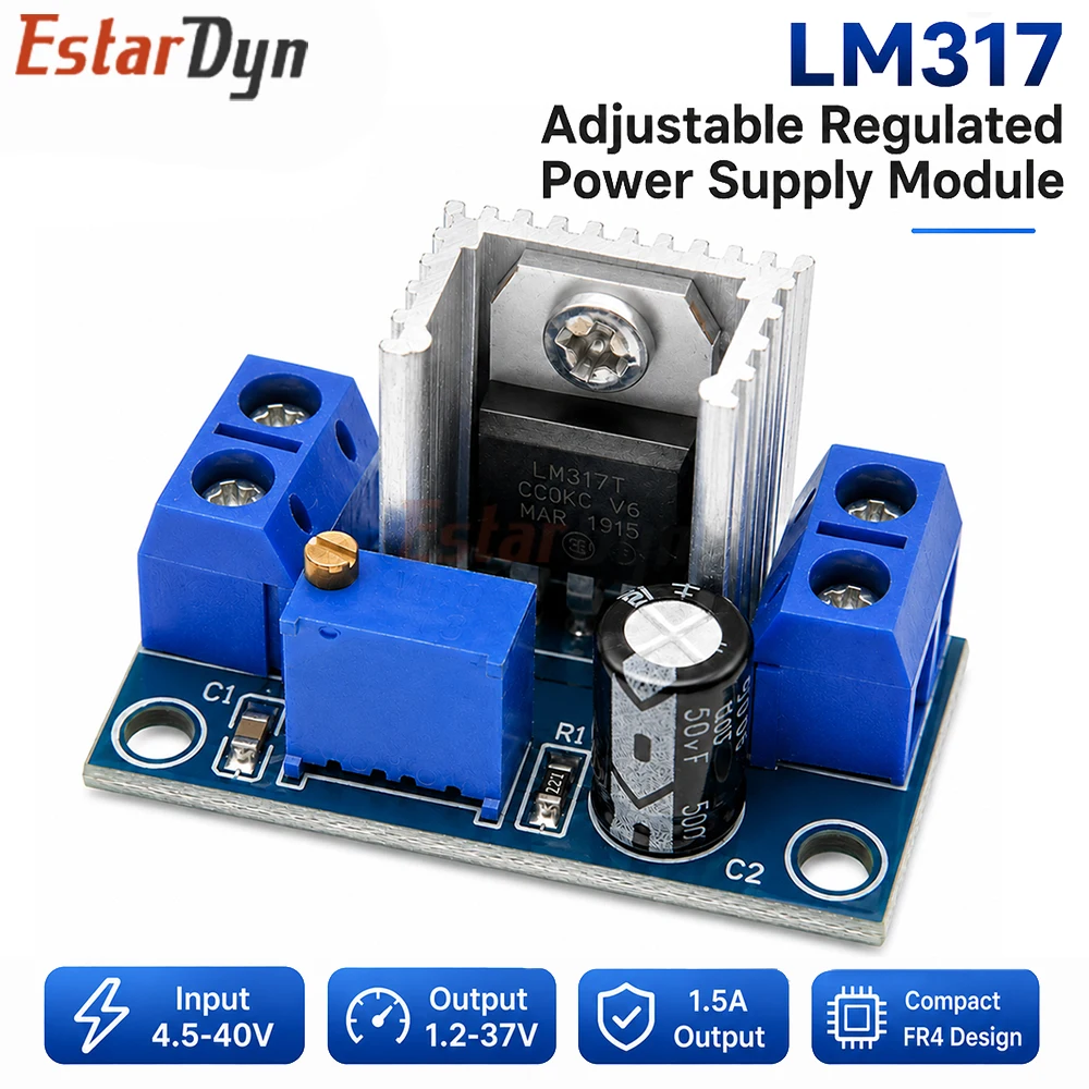 

Estardyn LM317 Adjustable Linear Voltage Regulator DC Power Supply Module Board DIY Kit with Heatsink