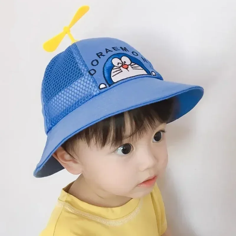 New Doraemon Kids Bucket Hat Cute Cartoon Anime Child Beach Round Cap Full Fabric Kuromi  Fashion Trend Bamboo Dragonfly Gift