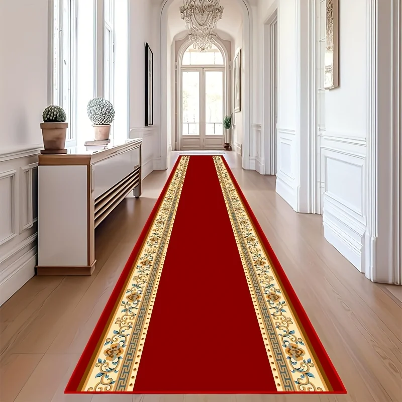 Thick Red Vintage European Style Hallway Mat Runner Rugs Red Bohemian Corridor Mat Long Strip Mat for Living Room Bedroom Home