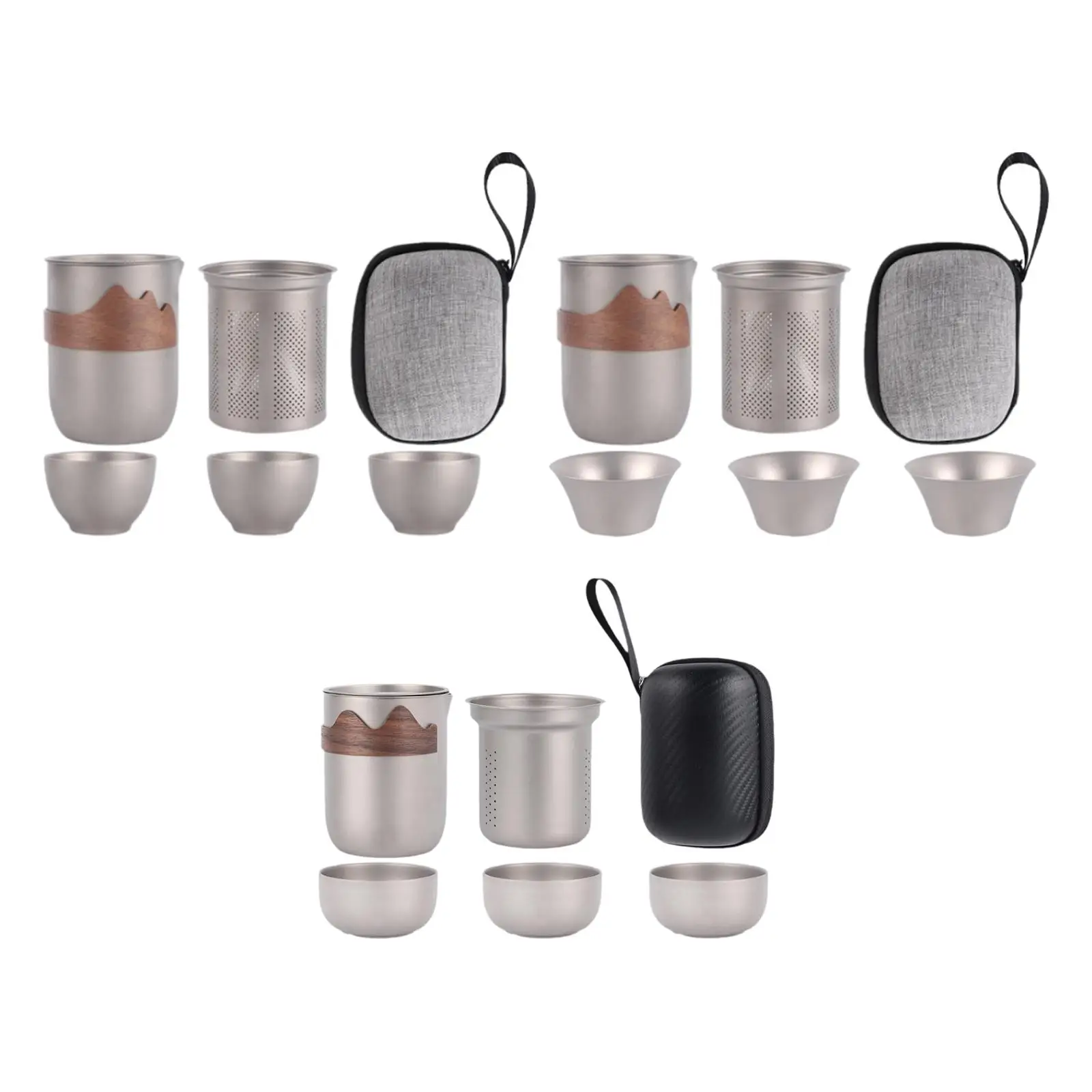 

Titanium Teapot Travel Tea Set with 3Cups Storage Pouch Tea Bowl Teacup Portable Dividing Cup for Office Outdoor Travel Home