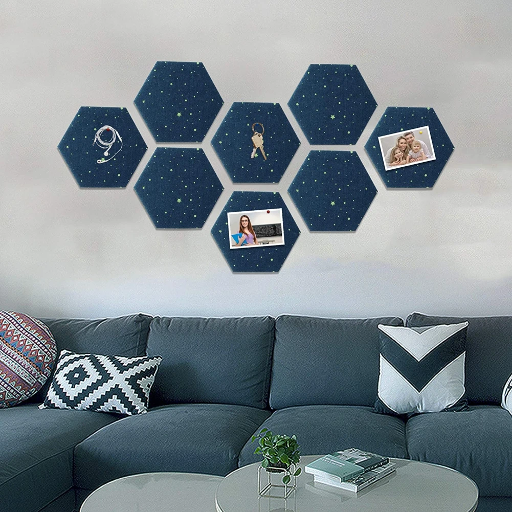 Self Adhesive Pin Board Hexagon Felt Board Tile Bulletin Memo Photo Cork Boards Notice Message Sticky Photo Display Wall Decor