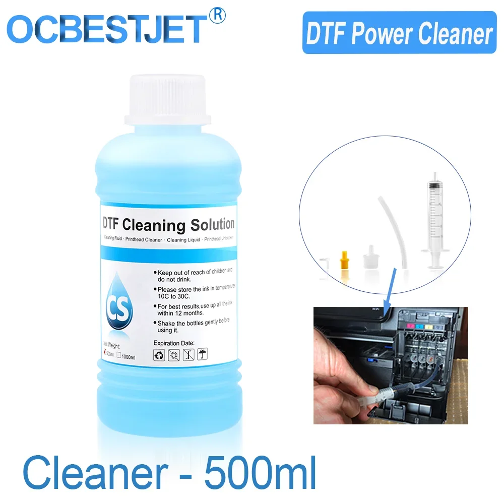 500ML/Bottle DTF Power Cleaner DTF Cleaning Solution Liquid For Direct to Film Printer Printhead Tube Maintenance Kit