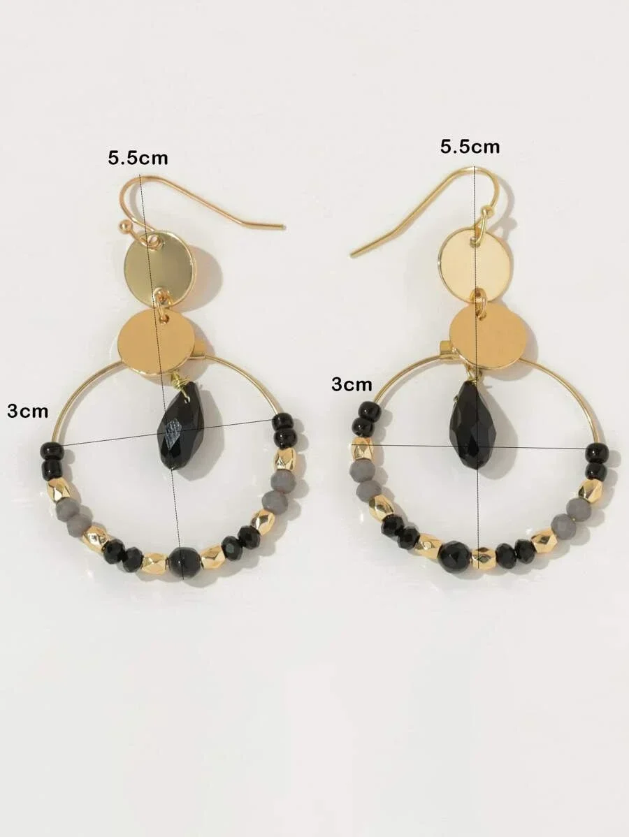 Beaded Round Drop Earrings for Women Crystal Mixed Round Circle Earrings Hollow Cutout Dangle Earrings