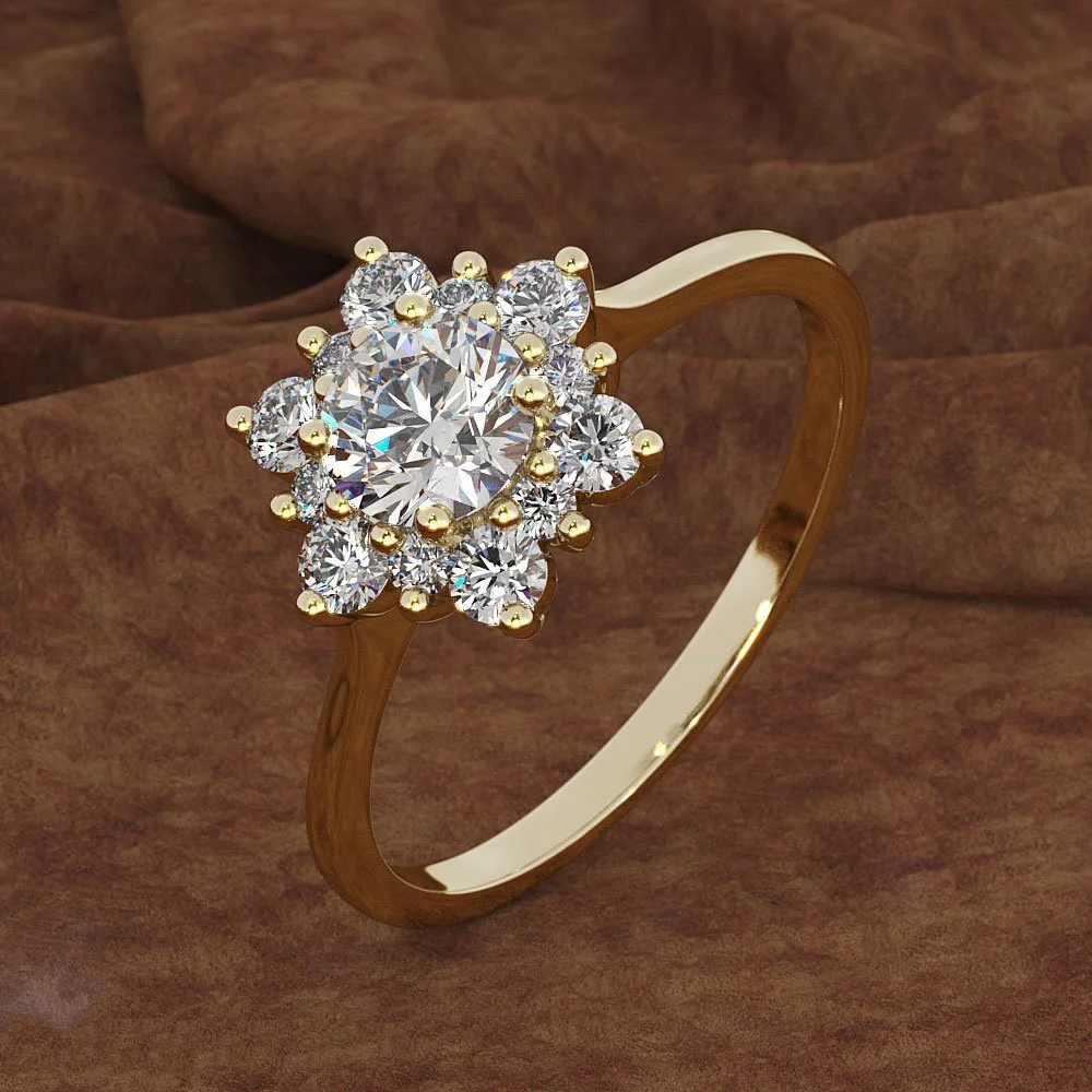 S925 Sterling Silver Ring Creative Diamond Set Snowflake Ring Plated 18k Gold Rose Gold Simulation Diamond Ring