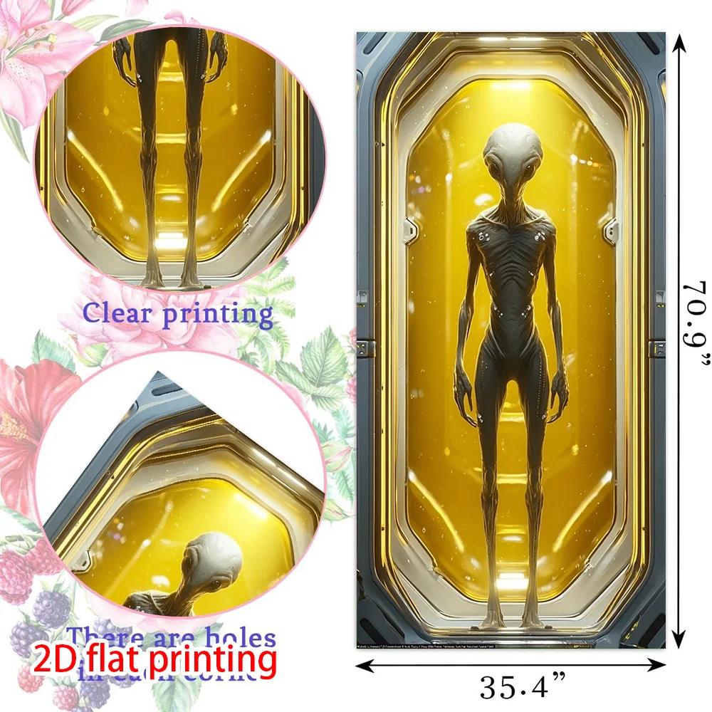 2D-Bildschirm, 2D-Vorhang, 1 Vorhang mit außerirdischen Raumschiffen – Sci-Fi-Raumschiffkorridor mit Paneelen und außerirdischen Charakteren – Detail 9