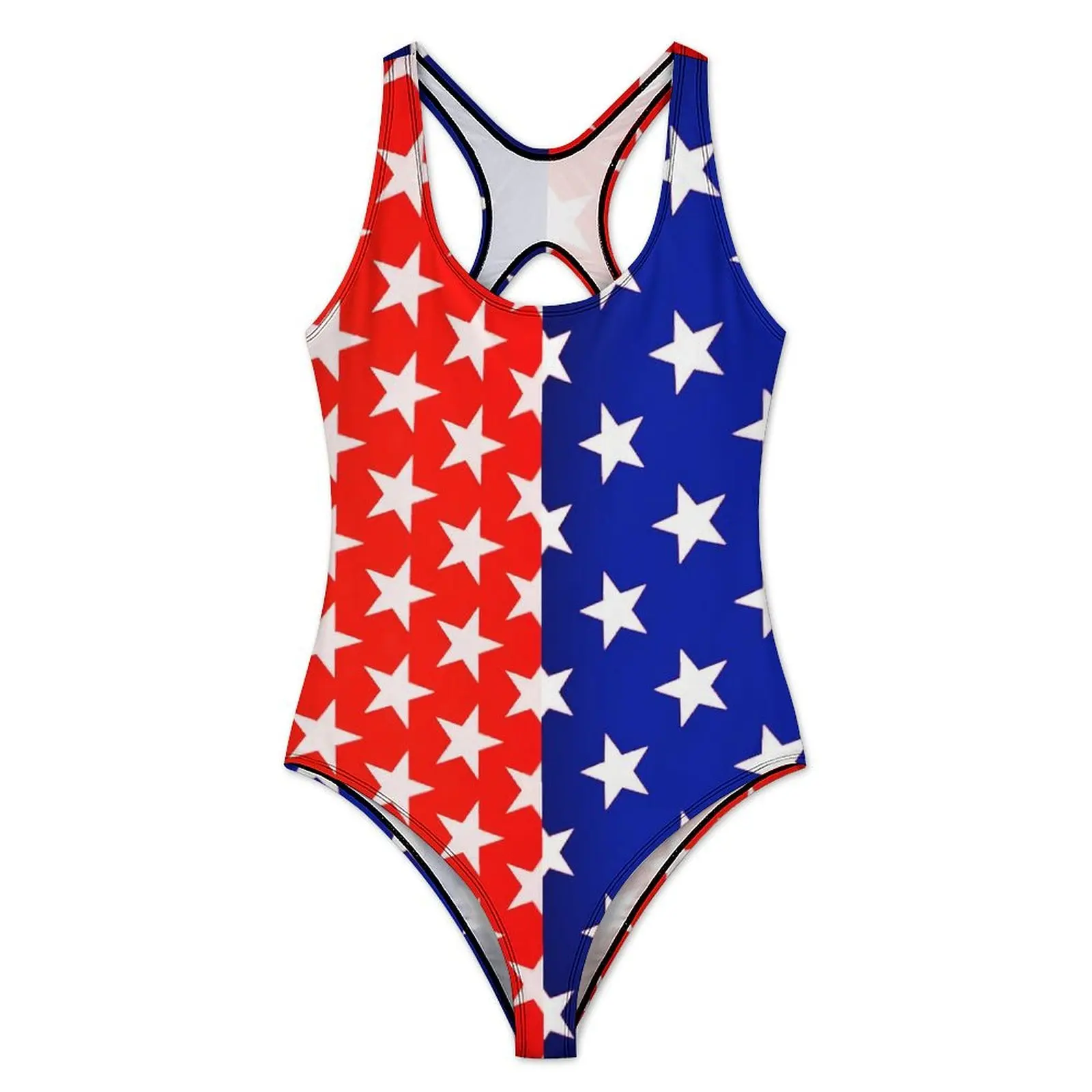 Two Tone Swimsuit Red and Blue Star Swimwear One-Piece Fitness Bodysuit Backless Bathing Suits Woman Push Up Sexy Beach Outfits