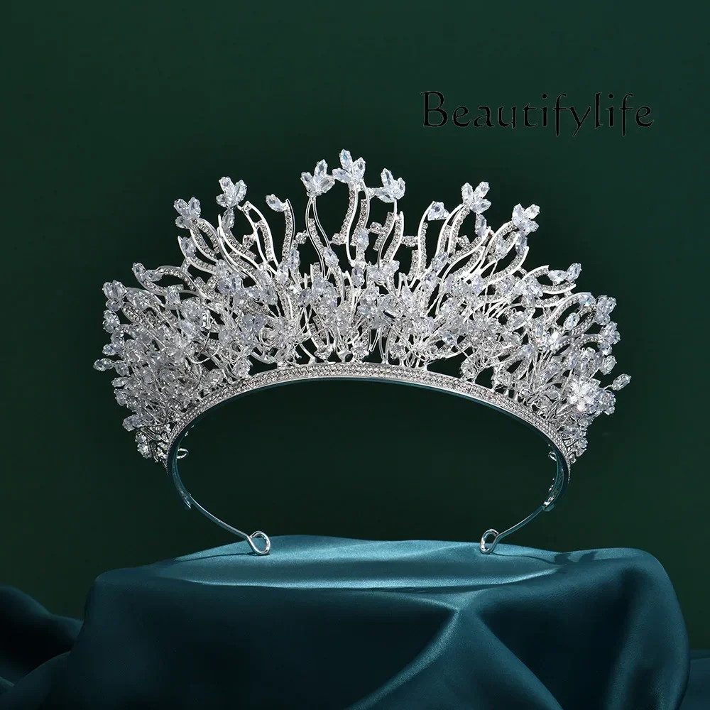 Wedding Crown European And American Atmosphere Exquisite Zircon Catwalk Headgear Modeling Semi-round Headband Headgear X