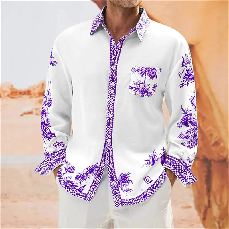 2024 Men\'s Shirts Luxury Fashion Comfortable Bamboo Cotton Men\'s Pocket Button Shirt Long Sleeve 10 Colors HD Pattern S-6XL