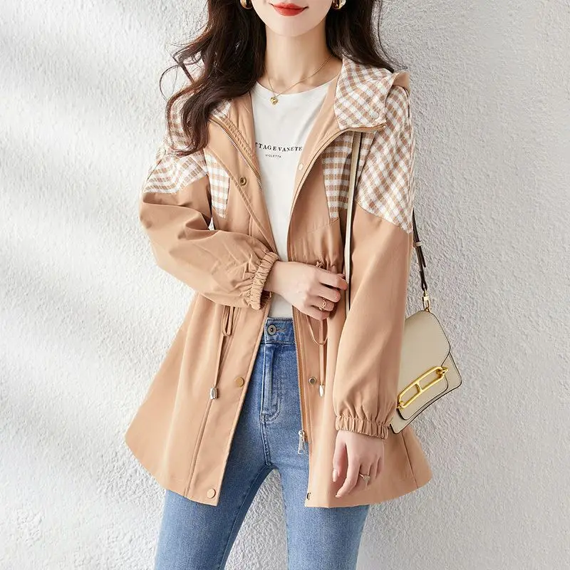 2023 Spring Autumn New Hooded Casual Elegant Women's Windbreaker Outwear Temperament Versatile Loose Female Trench Coat Jacket