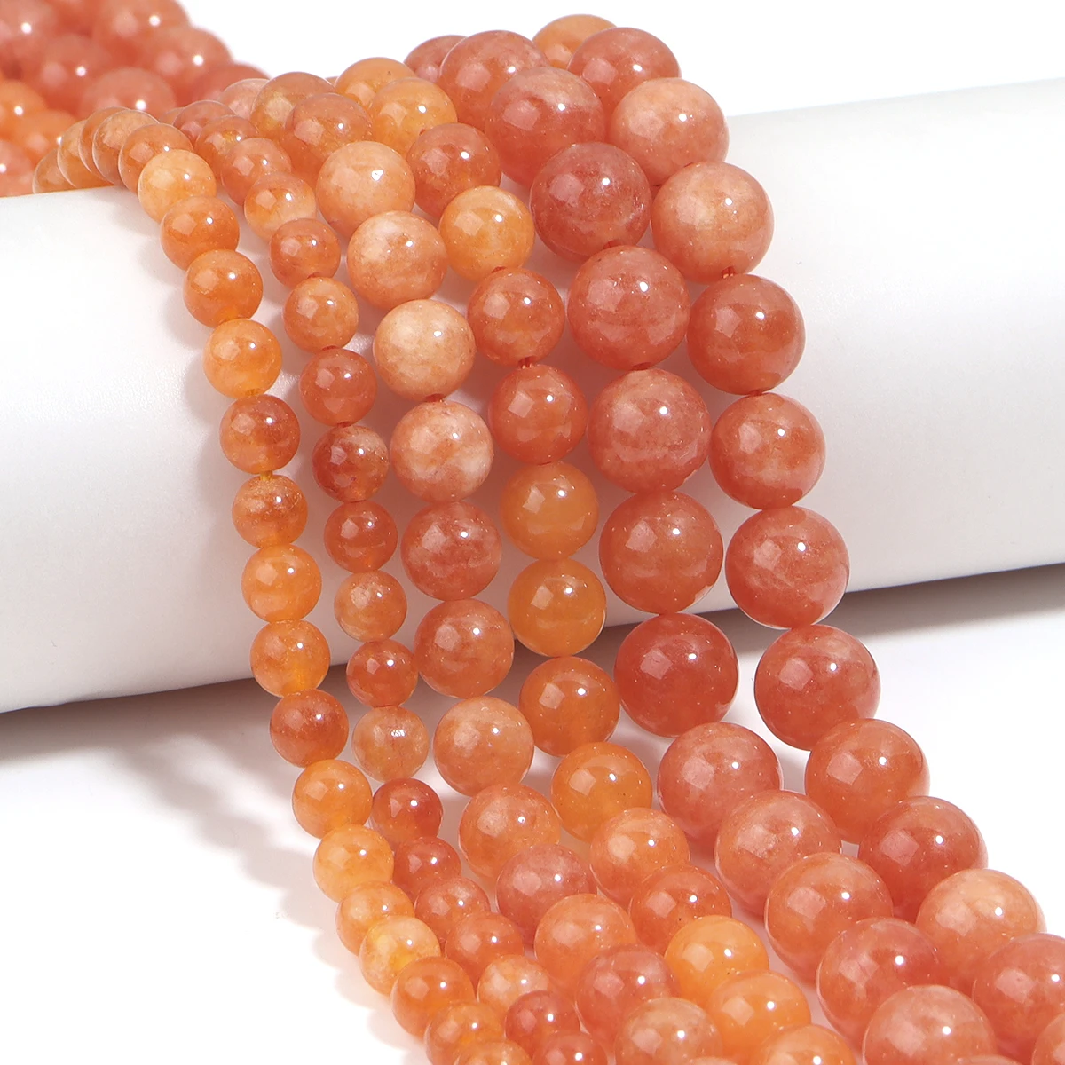 6 8 10mm Natursteinperlen, orangefarbener Sonnenstein, runde lose Spacer-Perlen für Schmuckherstellung, DIY-Bastelarbeiten, Halsketten, Armbänder, Zubehör