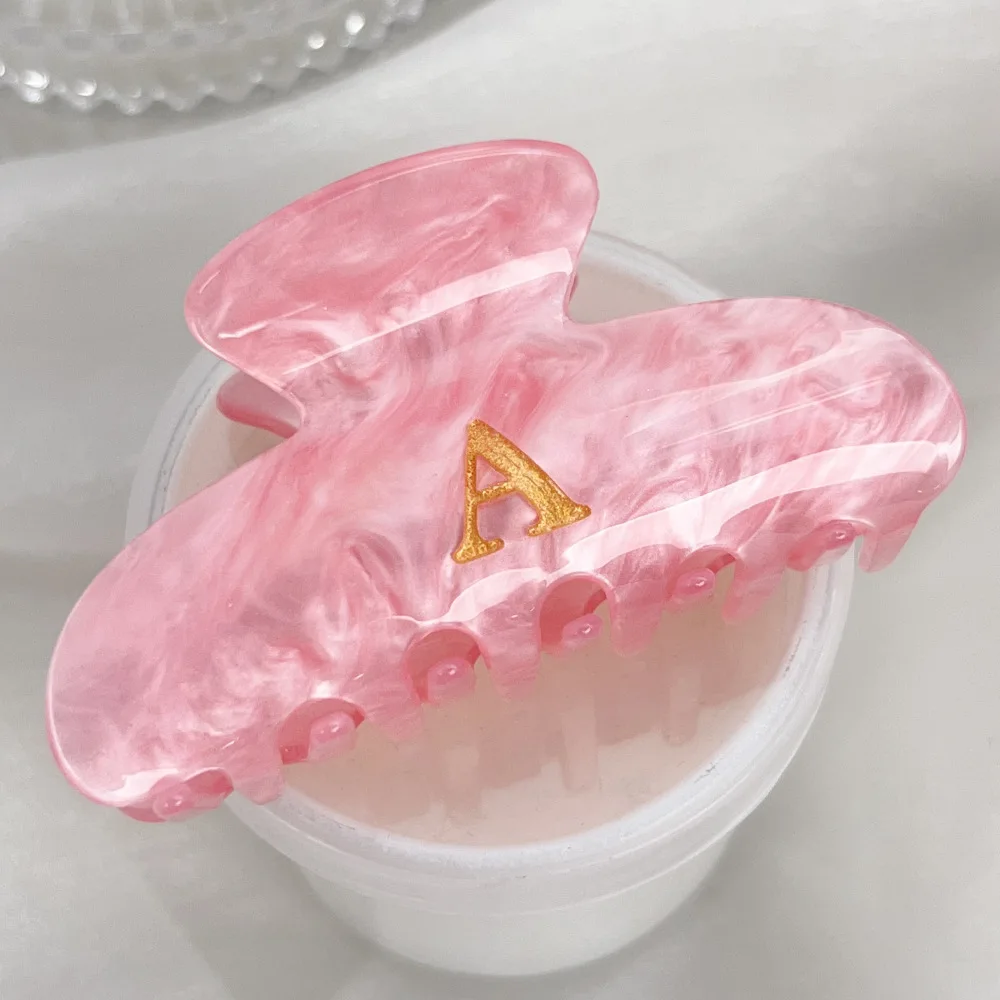 8.5CM Creative Design Gold Color Letter Pink Hair Clip Simple Acrylic Shark Clip Hair Accessories Temperament Girls Hair Claw view 4