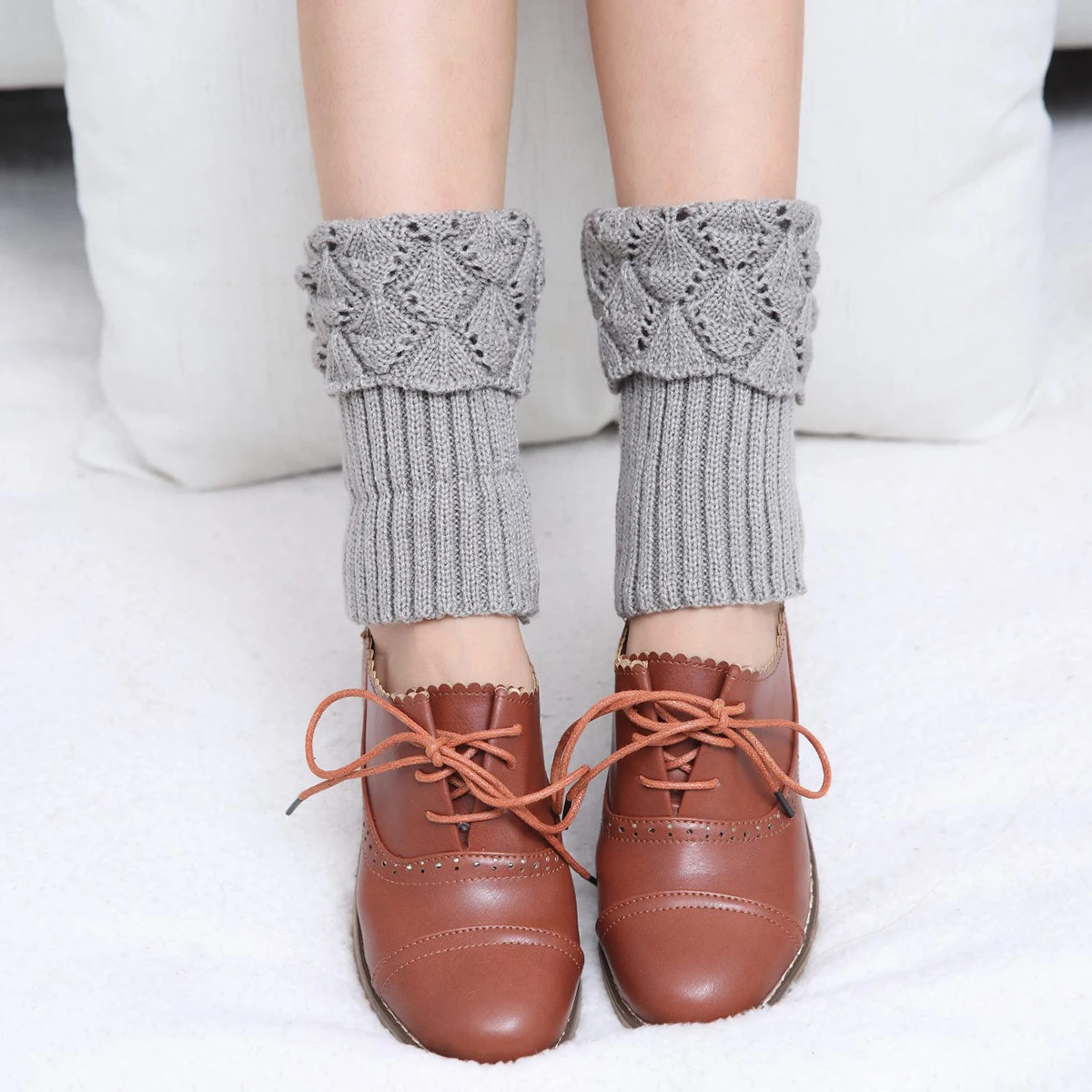 Womens Solid Color Boots Topper Knit Crochet Short Leg Warmers Autumn Winter Girls Boot Socks Knit Footless Warm Ankle Socks