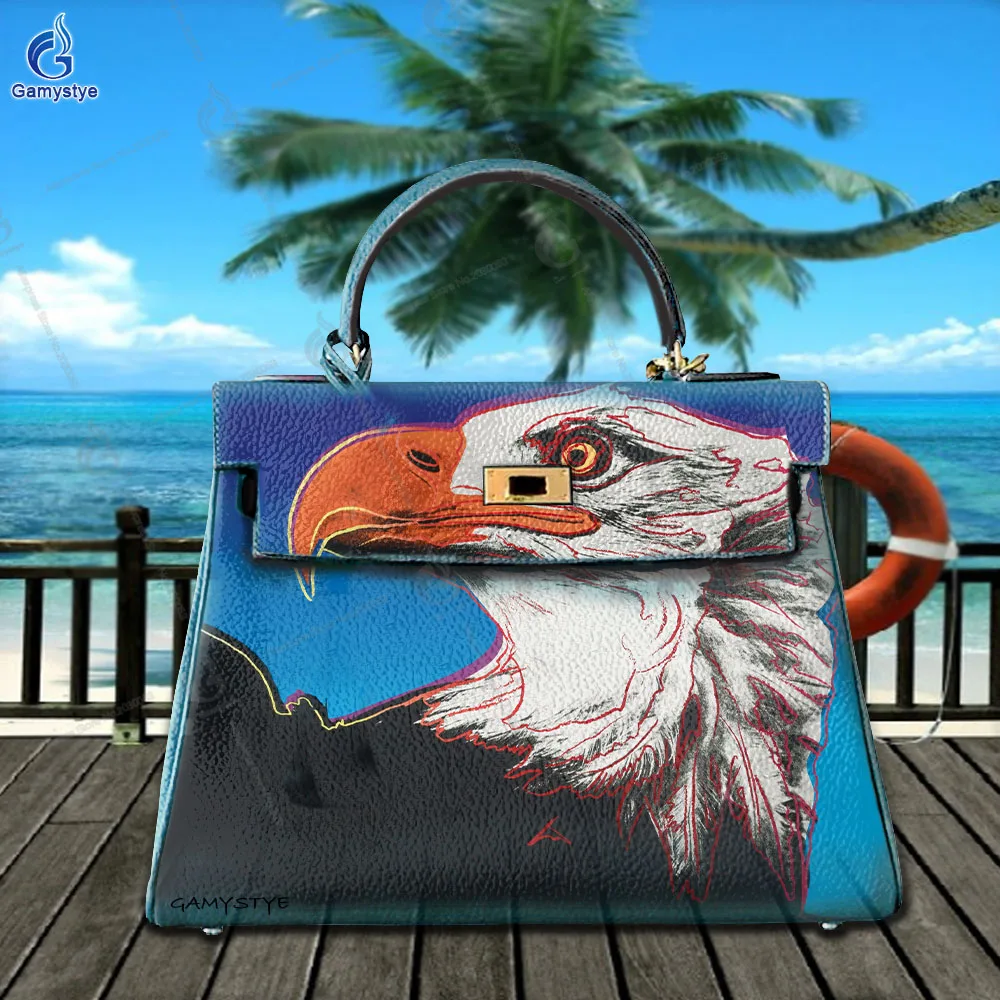 حقيبة يد للسيدات أنثى Carteras Para Mujer De Moda Originales الحيوان مجردة الفن طباعة طبقة علوية جلد البقر اليد رسم اليد Cust #3