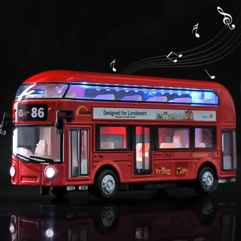 Simulation 1:24 Double-decker Sightseeing Bus Alloy Car Model Sound Light Diecast Toy Vehicle Children Boy Car Toy Birthday Gift