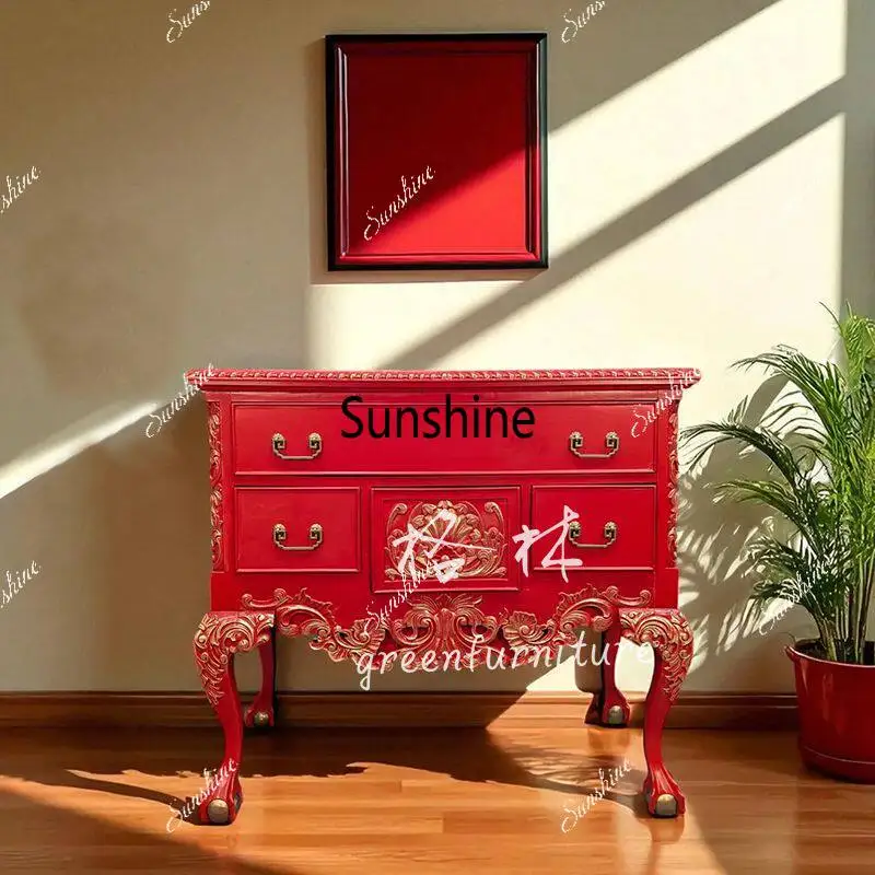 French retro solid wood porch cabinet, simple and modern small apartment with partition
