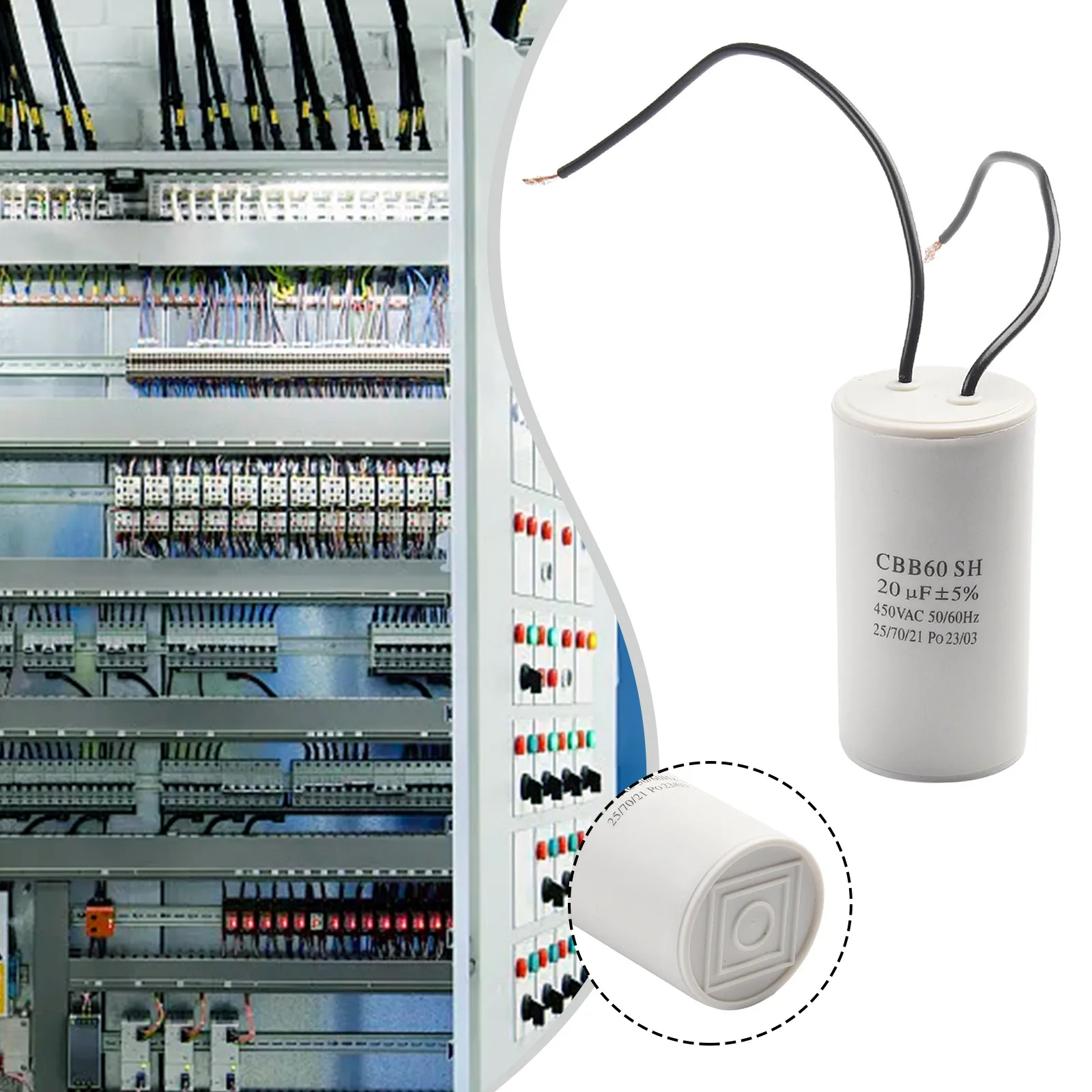 Practical Run Capacitor CBB60 For Motor Plastic Run Round Capacitor 50 / 60Hz W/Wire 20uf 40/70/21 450V AC Practical