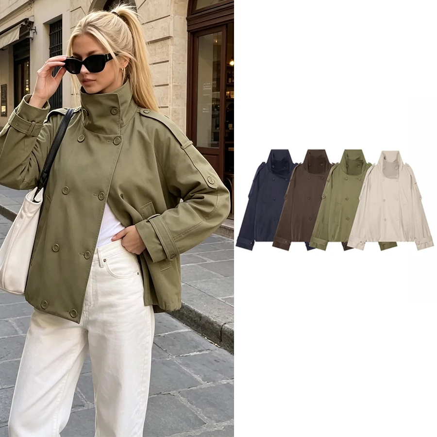 Women Casual Chic Double-Breasted Jackets For Women 2026 Fall Fashion Long Sleeve Trench Jacket Streetwear Lady Coat