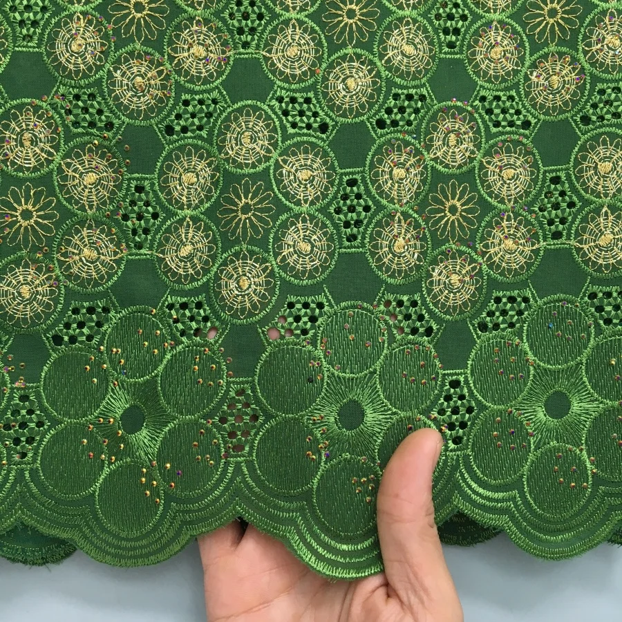 SJD LACE Nigerian African Stones Cotton Lace Fabric 2024 High Quality Embroidery Swiss Voile Lace For Women Wedding Dresses 4199