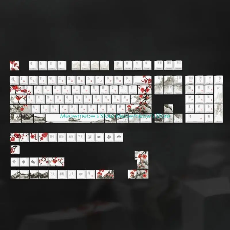

W91A Double Shots PBT Backlit Keycaps 135 Plum Blossom Dye Sublimation Keycap Side Engraving for Mechanical Keyboard