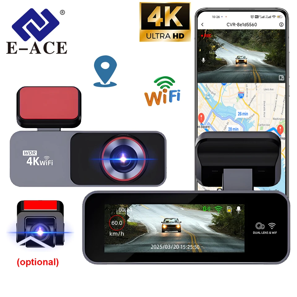

4K Dash Cam Mini HD Night Vision CarLog Loop Recording Built-in WiFi Optional Dual Recording 24H Parking Monitoring