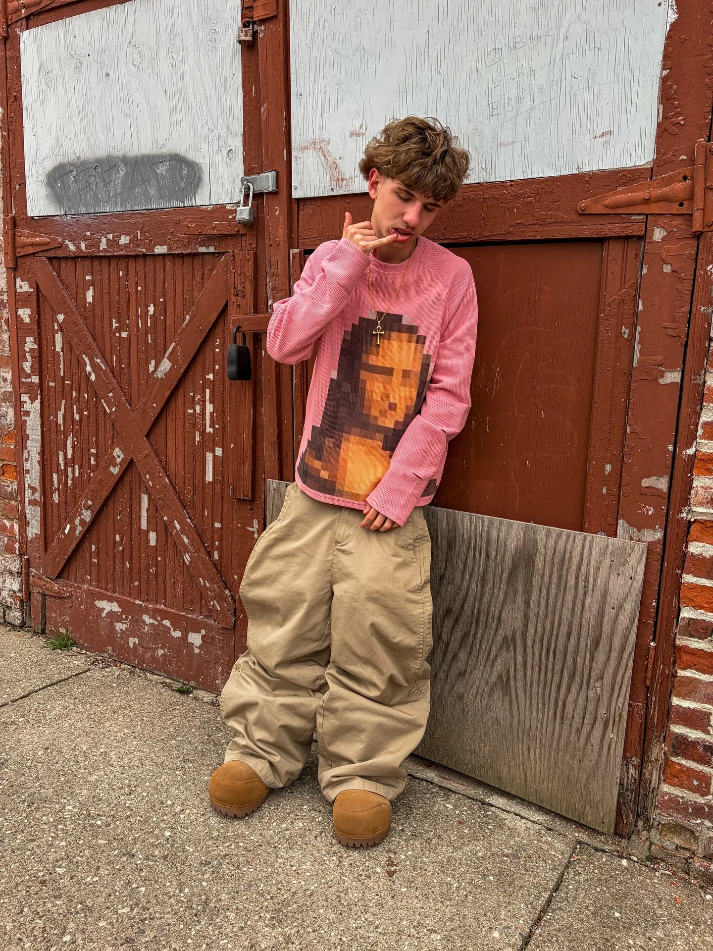 Y2K Mona Lisa Pixel Long Sleeve Men T Shirt Hip-hop Harajuku Men and Women New Retro Tops Casual American Men Clothing