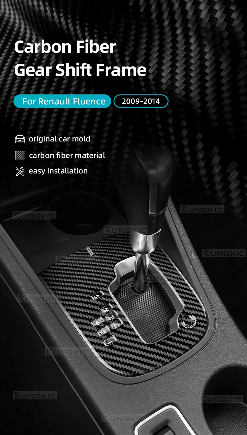 Für Renault Fluence 2009 2010 2011 2012 2013 2014 Echte Weiche Carbonfaser-Aufkleber LHD Automatikgetriebe Schaltpanel-Verkleidung – Detail 2