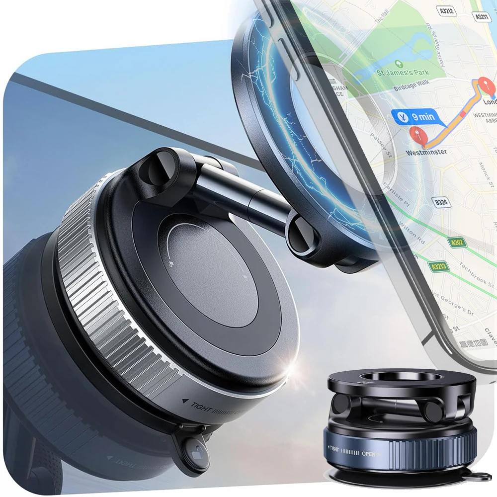 HAPPORIA Magnetic Car Phone Holder Vacuum Suction Cup Mount 360° Rotating Foldable Dashboard Stand Universal Navigation Bracket