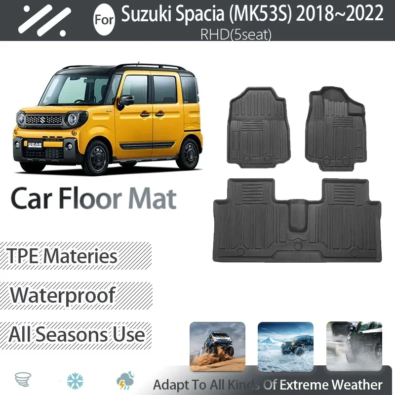 

Роскошные автомобильные коврики из ТПЭ для Suzuki Spacia MK53S 2018 ~ 2022 5seat, водонепроницаемые коврики RHD, коврик для ног, аксессуары для интерьера автомобиля