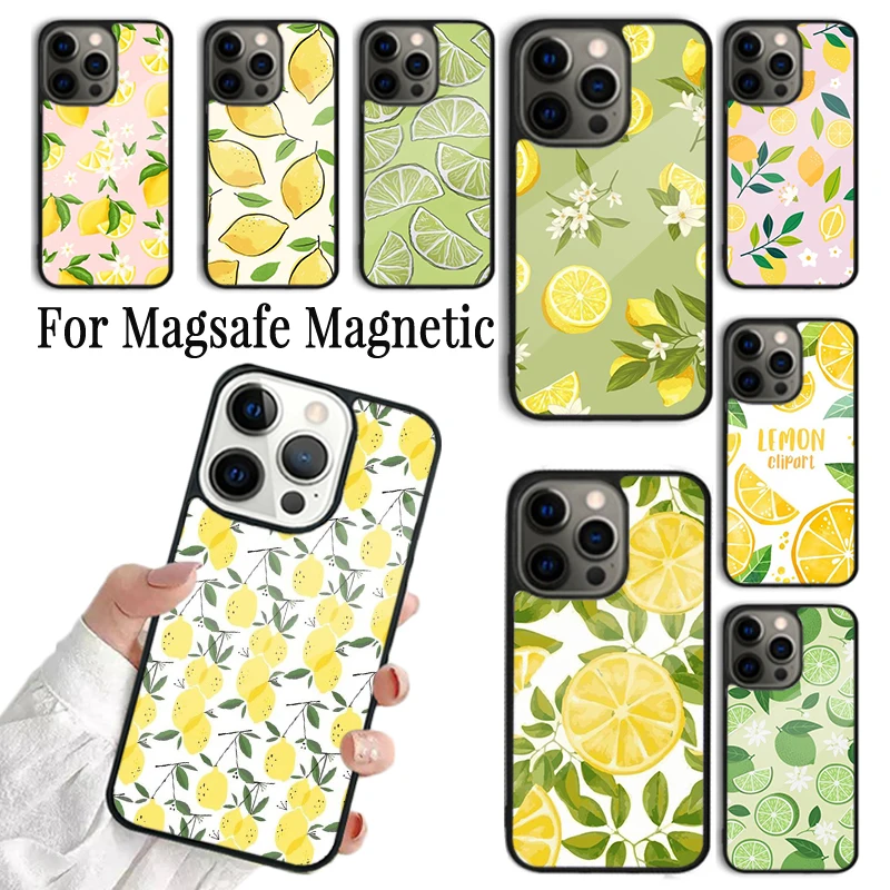 Coque Phone Case For iPhone 16 15 14 13 12 Mini 11 Pro Max Plus Magsafe Magnetic Wireless Charging Cover Summer Fruit Lemon