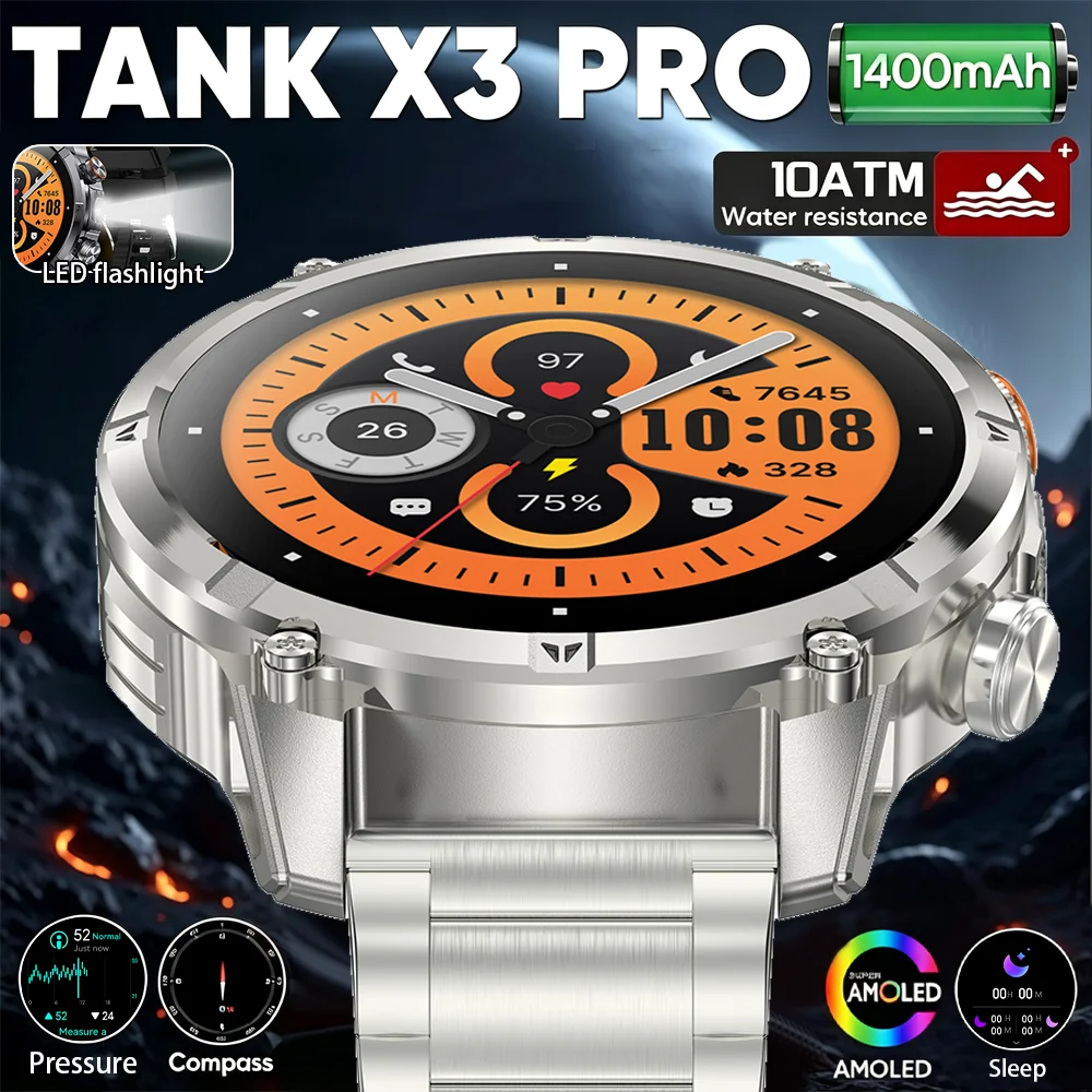 New 2.04-inch HD large screen 1400mAh ultra long battery life smart watch, support compass flashlight, variety of sports modes.