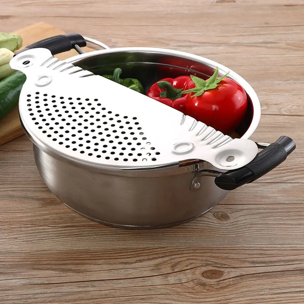 

2Pcs Stainless Steel Semicircle Pot Strainer Heavy Duty Lightweight Kitchen Drainer for Pasta Rice Boiling Water Drainage Easy