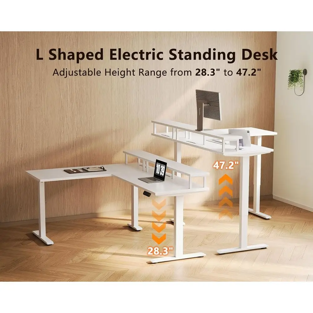 Electric L Shaped Standing Desk with Monitor Stand, 59 Inch Height Adjustable Corner Desk with Power Outlets, Large，Customized