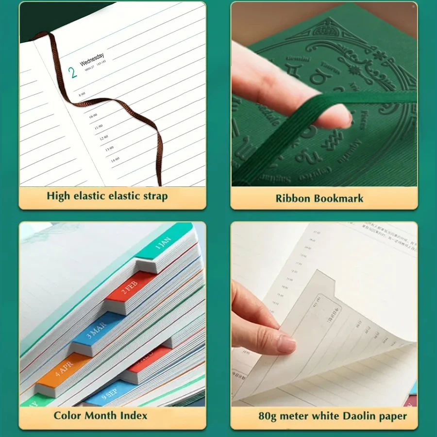 2026 Annual Plan Notebook A5 Texture PU Portable Calendar 400 Page Calendar Notebook Creative Daily Plan Calendar Reminder