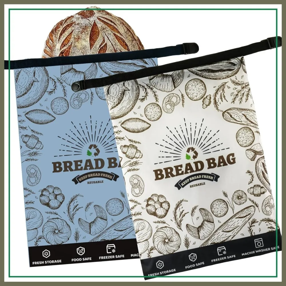 

Reusable Bread Bags 2 Pack, Zipper Bread Bags with TPU Liner, Freezer Safe for Homemade Bread