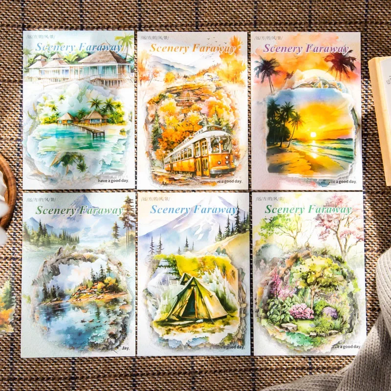 

30pcs/pack Distant Scenery Watercolor Travel Landscape Transparent Stickers Scrapbook Junk Journal DIY Creating Collages