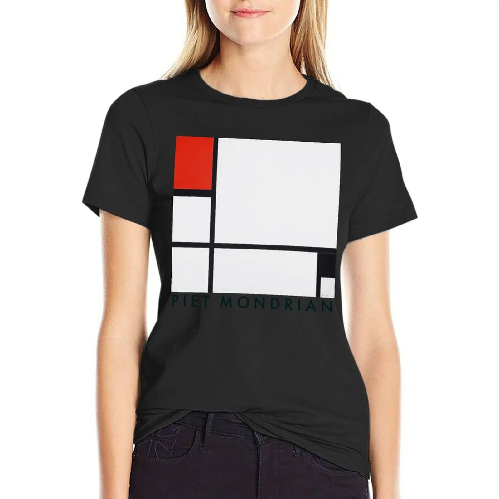 

Piet Mondrian Composition No I With Red And Black (1922) Abstract Expressionist T-Shirt graphics funny blanks Women clothing