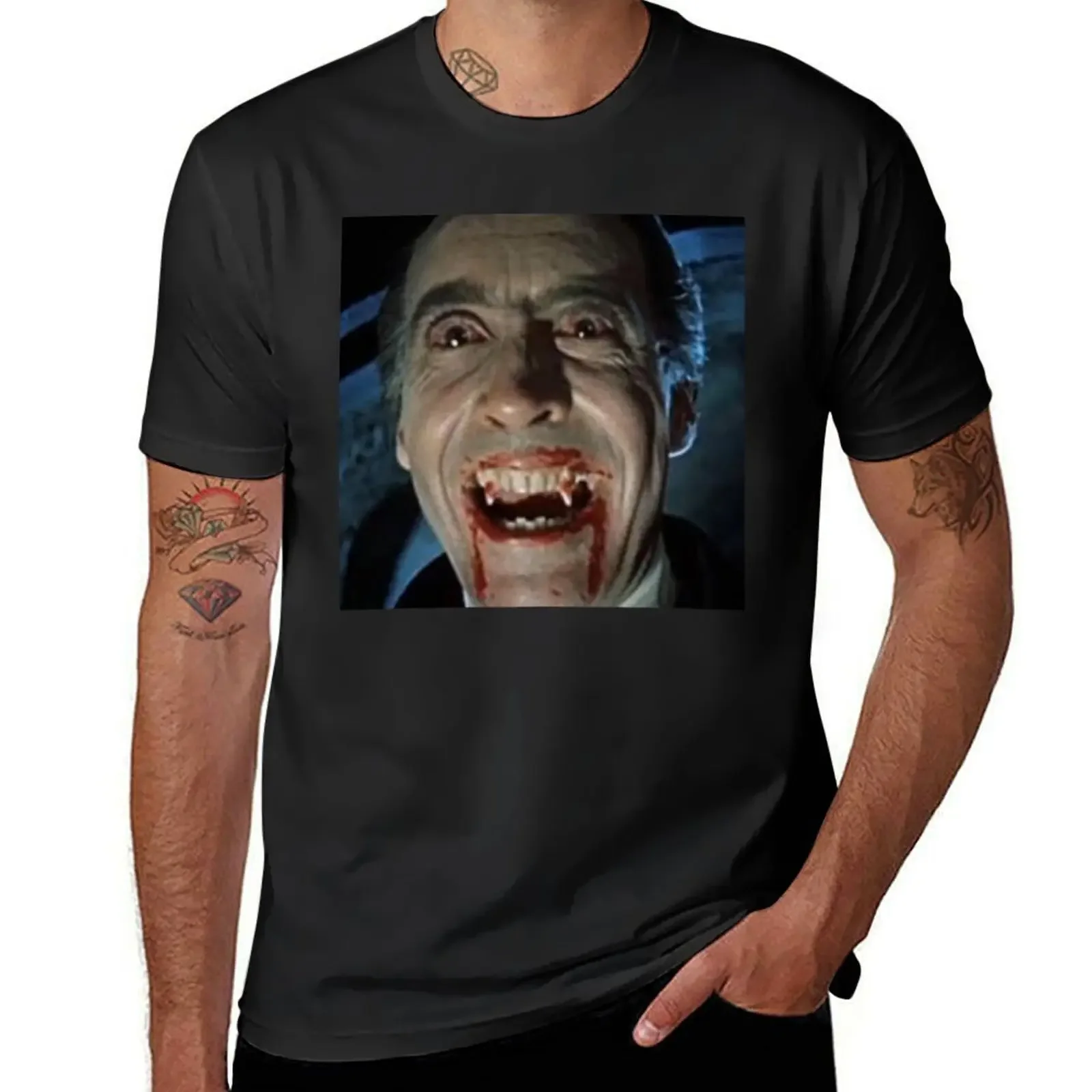 

VAMPIRE. DRACULA. Christopher Lee as the title character in Dracula.1958. T-Shirt anime stuff mens t shirts top quality