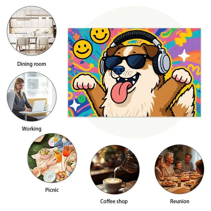 طقم مفرش طاولة مكون من 4 قطع، تصميم قديم ملون، سهل التنظيف، مثالي لديكور المطبخ، فيبي احتفالي، 12 × 18 بوصة. #5