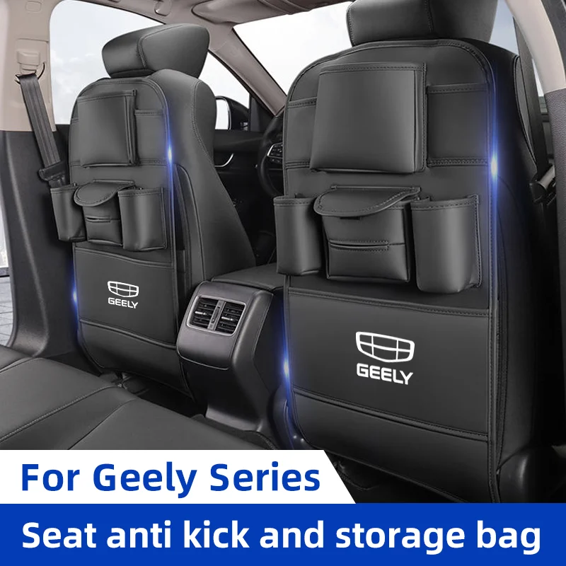 Car Seat Back Organizer for Geely Atlas Coolray Emgrand EC7 EC8 X7 EX7 CK2 CK3 GL Backseat Storage Bag Anti Kick Pad Cup Holder