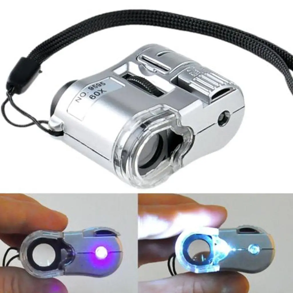 Mini 60X Jewelers Loupe Microscope Magnifying Pocket w/ LED