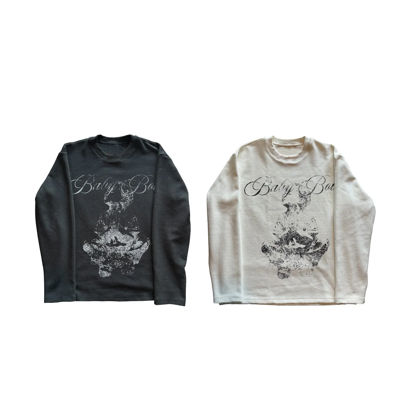 Ins high street retro street pullover long sleeved round neck printed T-shirt for men and women, 2026 early spring fashion item