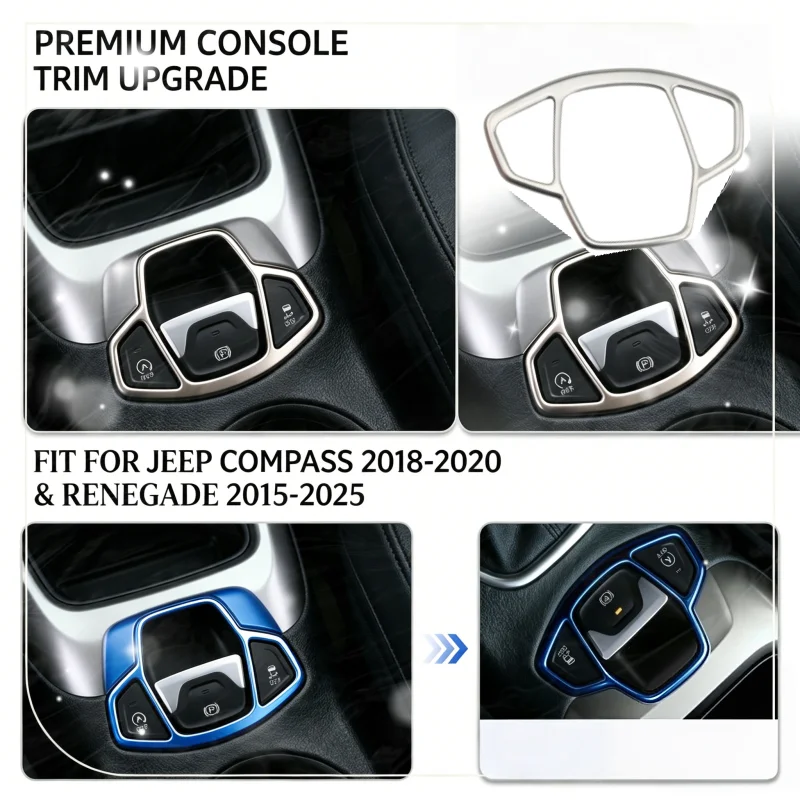 Acabamento decorativo em aço inoxidável para Jeep Compass 2018-2020 e Renegade 2015-2025, adesivo para painel, acessórios.