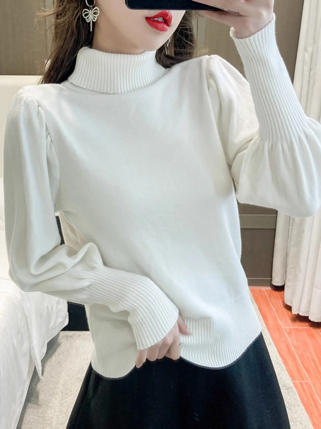 

Утепленный свитер-футболка с высоким воротником для женщин, осенне-зимний, вязаный топ, модный базовый слой