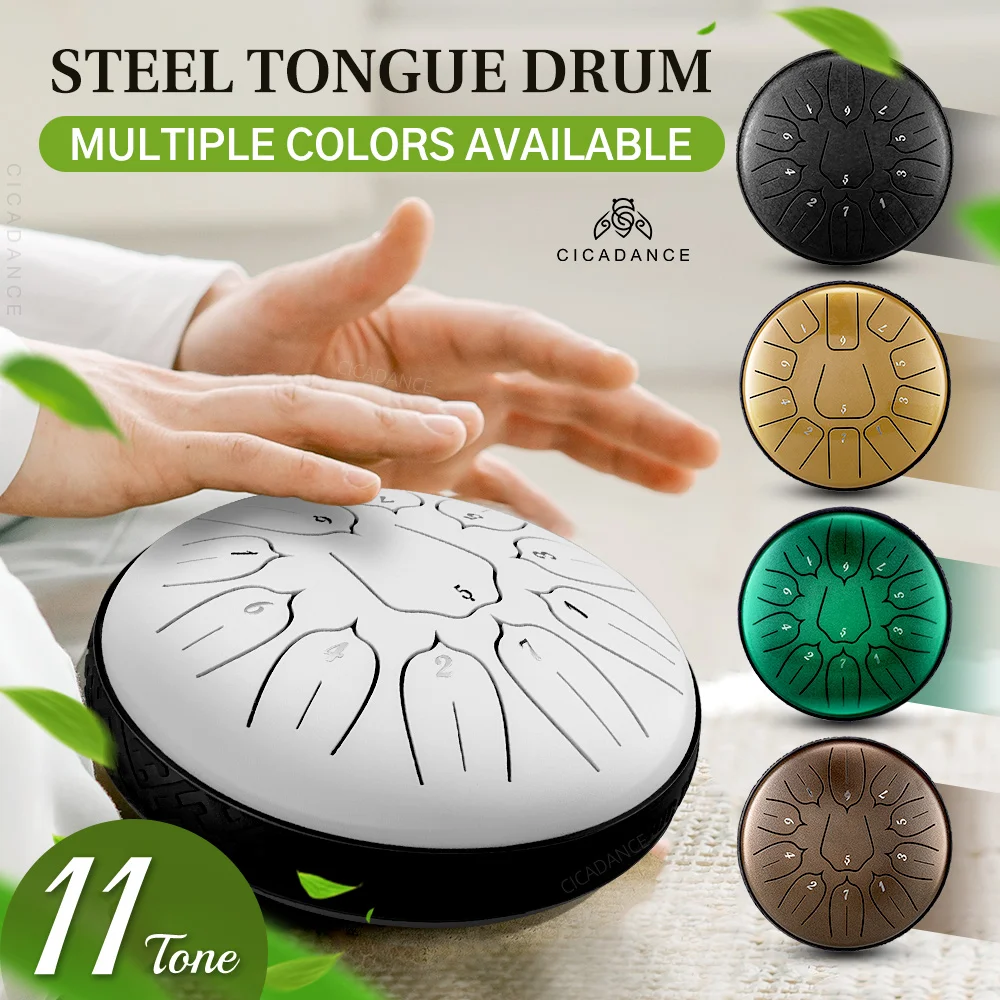 

6 Inch 11 Tones Steel Tongue Drum Hand Drums D Key Tambourine Music Drum Yoga Meditation Relaxation With Drumsticks Music Gifts