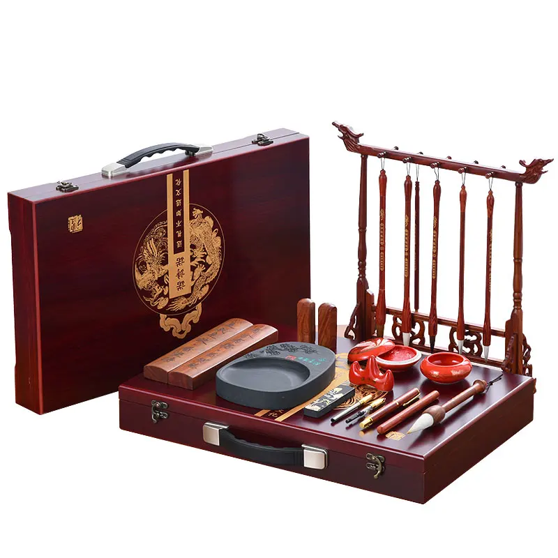 

Study Four Treasures Boutique Set Gift Box Gift Brush Professional Grade Huimo Measurement Inkstone Calligraphy Pen Ink Paper In